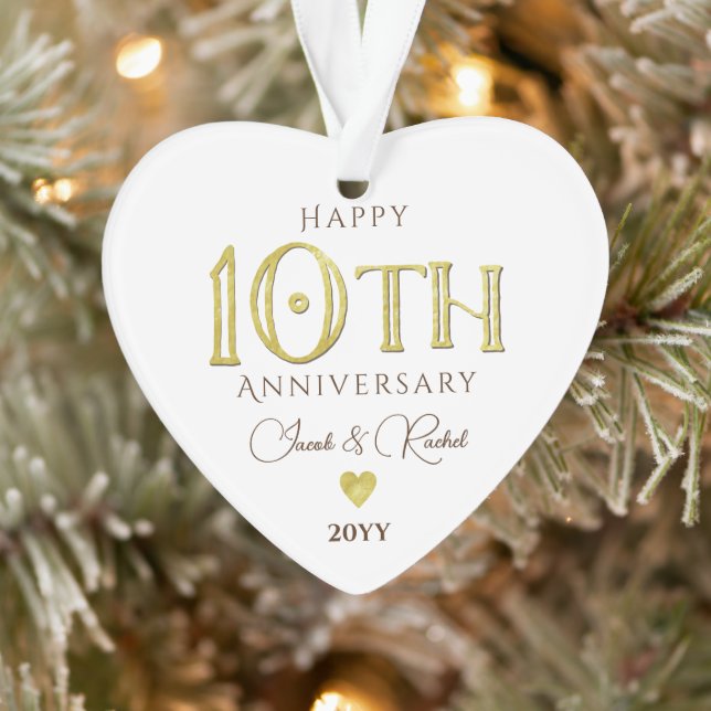 Modern 10th Anniversary Gold Keepsake Wedding Ornament (Tree)