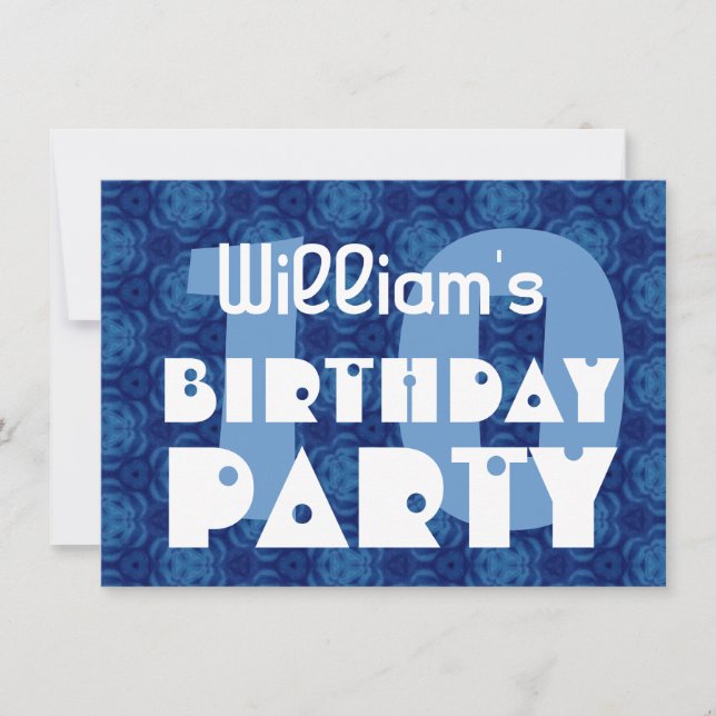 Modern 10th Birthday Party Blue Pattern For Boy Invitation (Front)