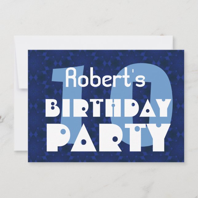 Modern 10th Birthday Party Blue Pattern For Boy Invitation (Front)