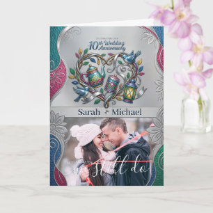 Modern 10th Tin Aluminum Wedding Anniversary Photo Card