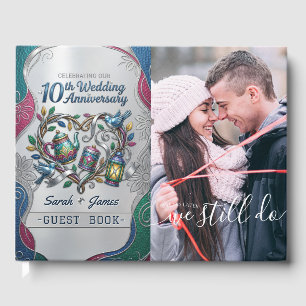Modern 10th Tin Aluminum Wedding Anniversary Photo Guest Book