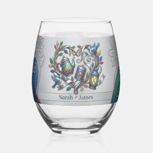 Modern 10th Tin Aluminum Wedding Anniversary Photo Stemless Wine Glass