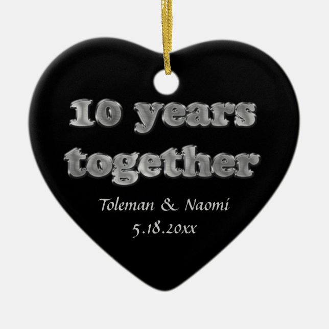 Modern 10th Wedding Anniversary | 10 Years Ceramic Ornament (Front)