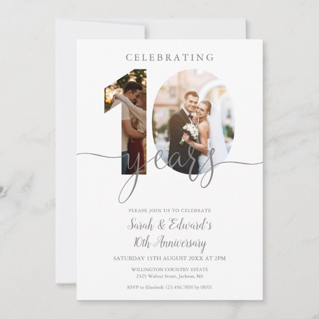 Modern 10th Wedding Anniversary 2 Photo Invitation (Front)