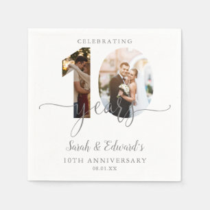 Modern 10th Wedding Anniversary 2 Photo Napkin