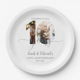 Modern 10th Wedding Anniversary 2 Photo Paper Plate