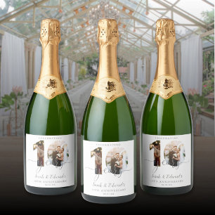 Modern 10th Wedding Anniversary 2 Photo Sparkling Wine Label