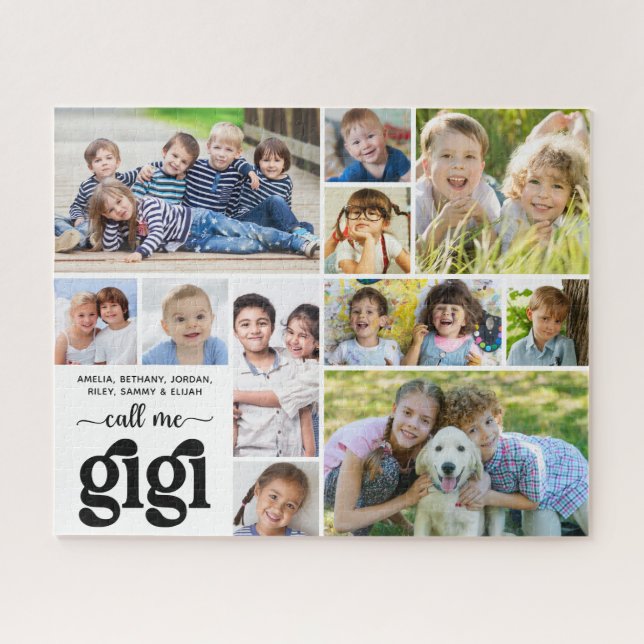 Modern 11 Photo Collage Names Call Me Gigi Jigsaw Puzzle (Horizontal)