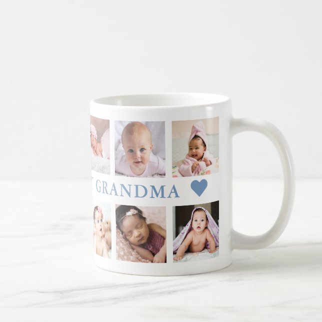 Modern 12 Photo Collage Blue World's Best Grandma  Coffee Mug (Right)