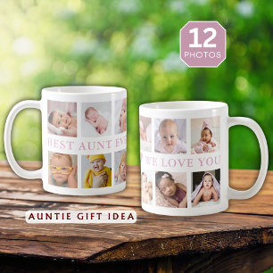 Modern 12 Photo Collage Pink Best Aunt Ever Coffee Mug