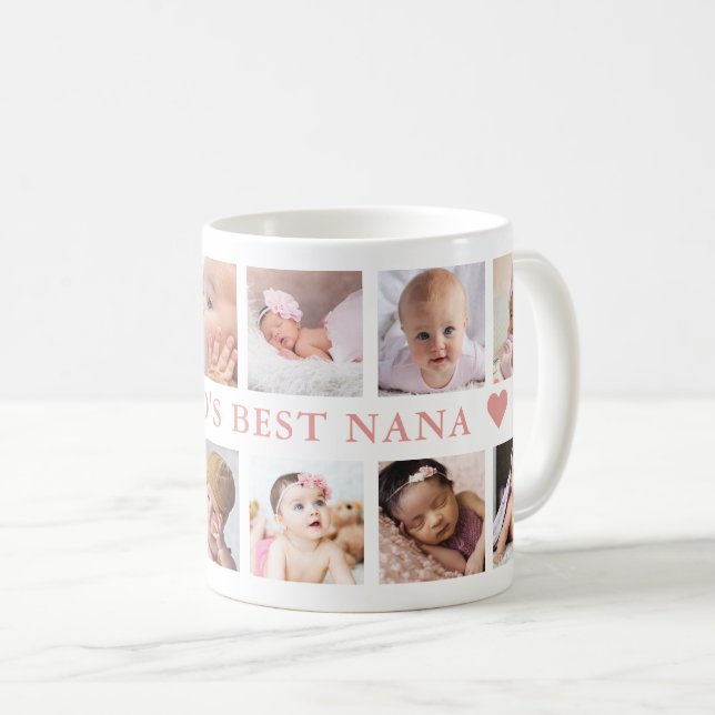 Modern 12 Photo Collage Pink World's Best Nana  Coffee Mug (Front Right)