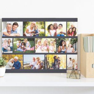 Modern 12 Photo Masonry Grid Grey Stretched Canvas Print