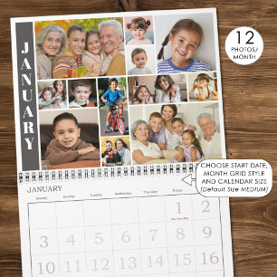 Modern 12 Photos Per Month Photo Collage Calendar