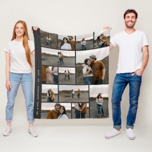 Modern 13 Photo Collage Editable Colour Fleece Blanket