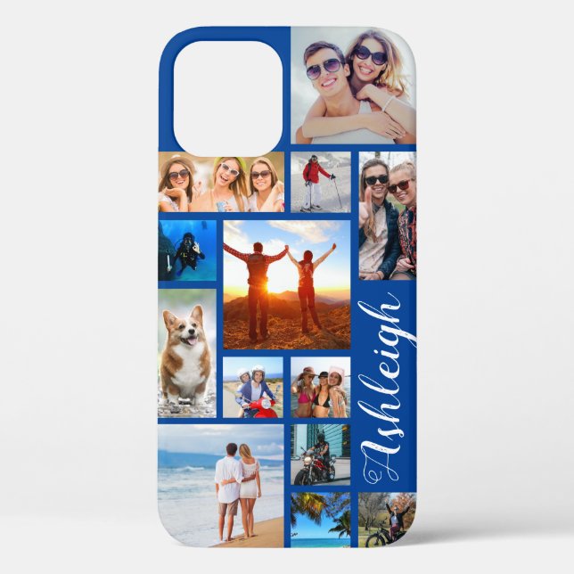Modern 13 Photo Collage Script Name Custom Colour  Case-Mate iPhone Case (Back)