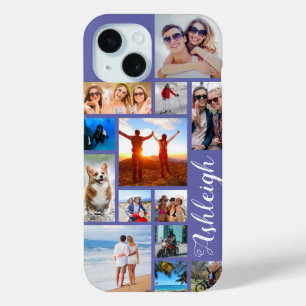 Modern 13 Photo Collage Script Name Custom Colour iPhone 15 Case
