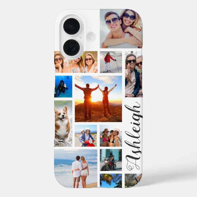 Modern 13 Photo Collage Stylish Name Custom Colour Case-Mate iPhone Case (Back)