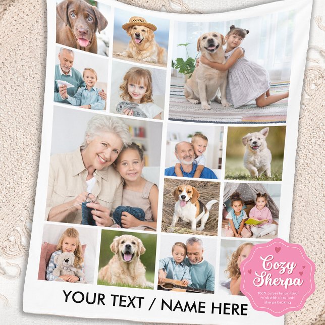 Modern 14 Photo Collage Personalized Family Pets Sherpa Blanket (Creator Uploaded)