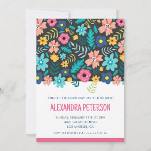 Modern 14th birthday invitations Floral Pattern
