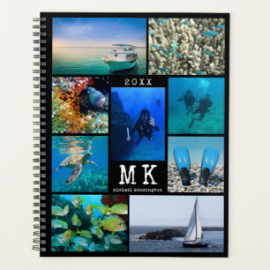 Modern 15 Photo Collage Black Personalized Planner