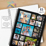 Modern 15 Photo Collage Family Black Personalized Planner<br><div class="desc">Create your own personalized photo collage cover on your planner with 15 square pictures and your custom title--the sample shows a family or individual's name and year in your choice of font styles and colours. Make changes in EDIT. PHOTO TIP: Choose photos with the subject in the middle and/or pre-crop...</div>