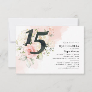 Modern 15th Birthday Floral Pink Quinceanera Invitation