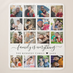 Modern 16 Photo Collage Quote Family Name Sherpa Blanket