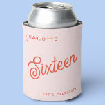 Modern 16 Sixteen Sixteenth Birthday Can Cooler<br><div class="desc">A modern chic typography design in orange and blush pink to celebrate a landmark sixteenth birthday in style.  Change the text to personalize.</div>