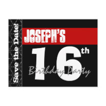Modern 16th Birthday Save the Date Red Black V007