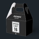 Modern 16th Birthday Speed Limit Sign Favor Box<br><div class="desc">Modern, bold birthday party theme featuring a black-and-white speed-limit road sign design. Perfect for a 16th birthday or any milestone age. Fully customizable with your event details and age. A stylish, contemporary choice for teen celebrations with a cool, grown-up feel. Please check the matching collection for COORDINATING ITEMS. Original artworks...</div>