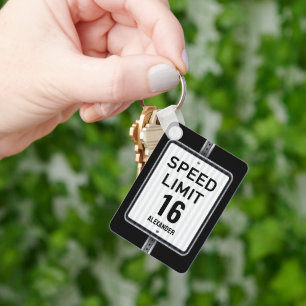 Modern 16th Birthday Speed Limit Sign Keychain