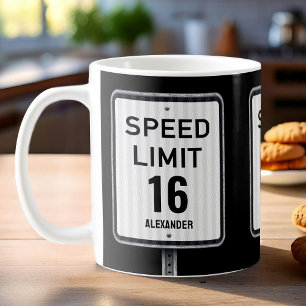 Modern 16th Birthday Speed Sign Coffee Mug