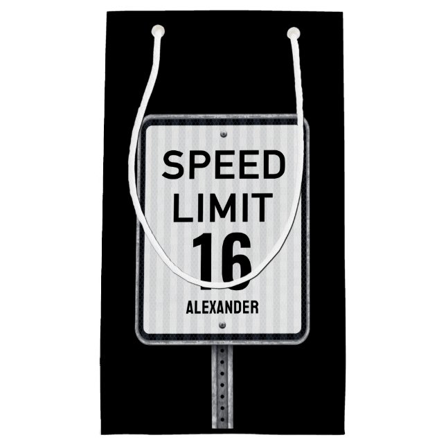 Modern 16th Birthday Speed Sign Small Gift Bag (Front)