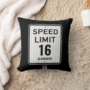 Modern 16th Birthday Speed Sign Throw Pillow