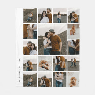 Modern 17 Photo Collage Editable Colour Fleece Blanket