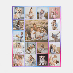 Modern 17 Photo Colourful Collage Fleece Blanket