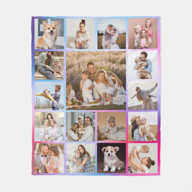 Modern 17 Photo Colourful Collage Fleece Blanket (Front)