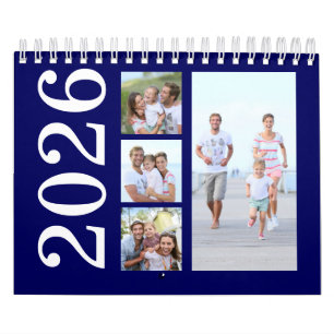 Modern 17 Photos Typography Navy Blue 2026 Calendar