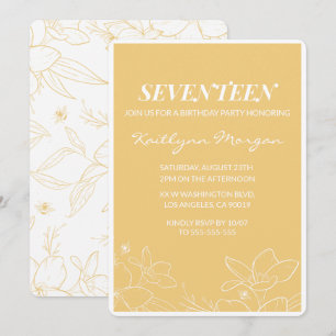 Modern 17th birthday invitations Floral Yellow
