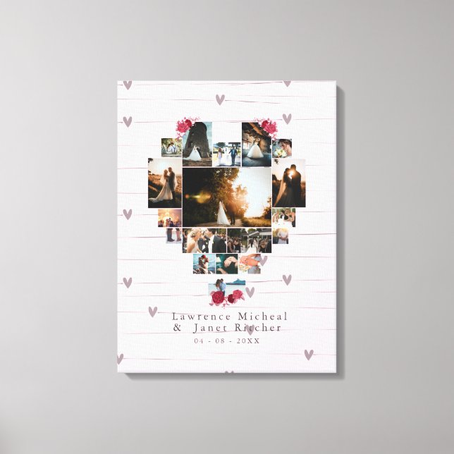 Modern 18 Heart shaped Photo Collage for her / him Canvas Print (Front)