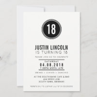 MODERN 18TH birthday party INVITE plain spot black