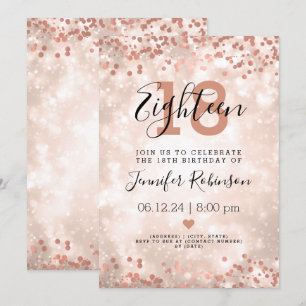Modern 18th Birthday Party Rose Gold Sparkle  Invitation