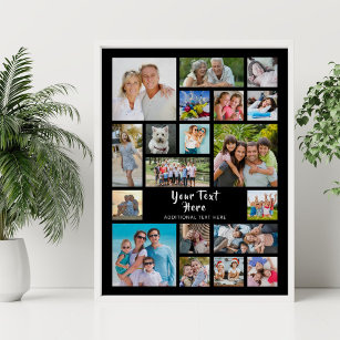 Modern 19 Photo Collage Custom Colour Personalized Poster