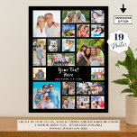 Modern 19 Photo Collage Custom Colour Personalized Poster<br><div class="desc">Create a modern, unique, photo collage poster (shown in a suggested 18" x 24" size; other sizes available) or wall art utilizing this easy-to-upload photo collage template featuring 19 square and rectangle pictures to accommodate a variety of types of photos and personalized with your custom text. The editable text is...</div>