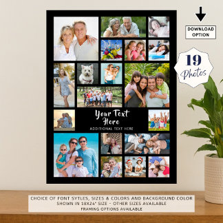 Modern 19 Photo Collage Custom Colour Personalized Poster