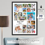 Modern 19 Photo Collage Custom Colours Personalize Poster<br><div class="desc">Create a modern, unique, photo collage poster print (shown in a suggested 18" x 24" size) or wall art utilizing this easy-to-upload photo collage template featuring 19 square and rectangle pictures to accommodate a variety of types of photos and personalized with your custom text. The editable text is shown in...</div>