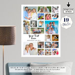 Modern 19 Photo Collage Custom Colours Personalize Poster<br><div class="desc">Create a modern, unique, photo collage poster print (shown in a suggested 18" x 24" size) or wall art utilizing this easy-to-upload photo collage template featuring 19 square and rectangle pictures to accommodate a variety of types of photos and personalized with your custom text. The editable text is shown in...</div>