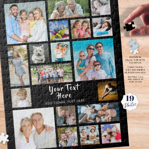 Modern 19 Photo Collage Personalized Black Jigsaw Puzzle