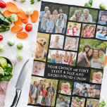 Modern 19 Photo Collage Personalized Custom Colour Kitchen Towel<br><div class="desc">Create a modern, unique, photo collage kitchen towel utilizing this easy-to-upload photo collage template featuring 19 square and rectangle pictures to accommodate a variety of types of photos and personalized with your custom text in your choice of font styles, colour and size as well as the towel colour by changing...</div>