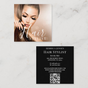 Modern 1 Photo Hair Stylist Makeup Artist QR Code Square Business Card